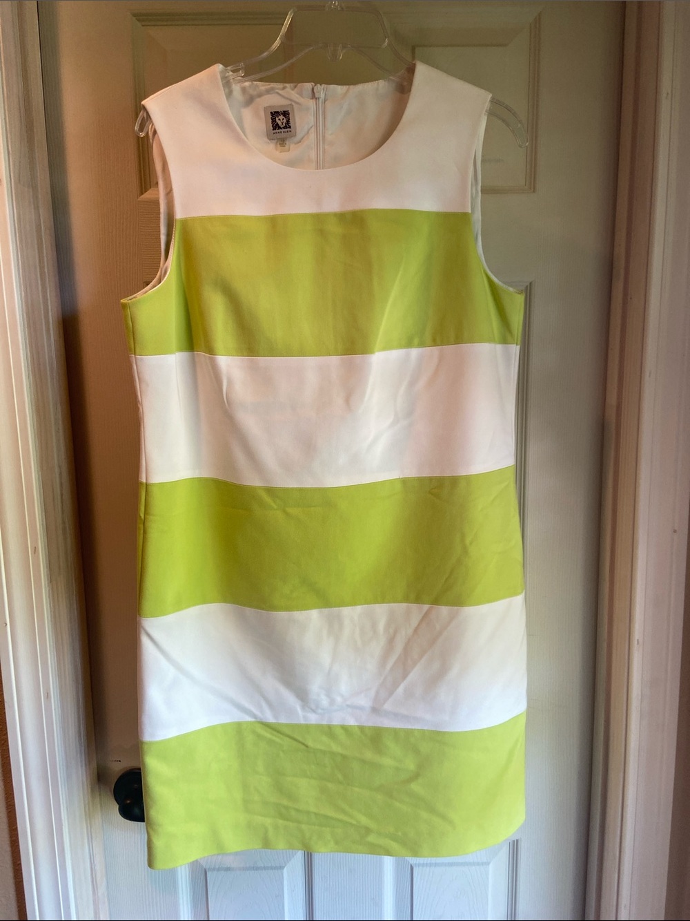Anne Klein Lime Green and White Striped Sleeveless Shift Dress